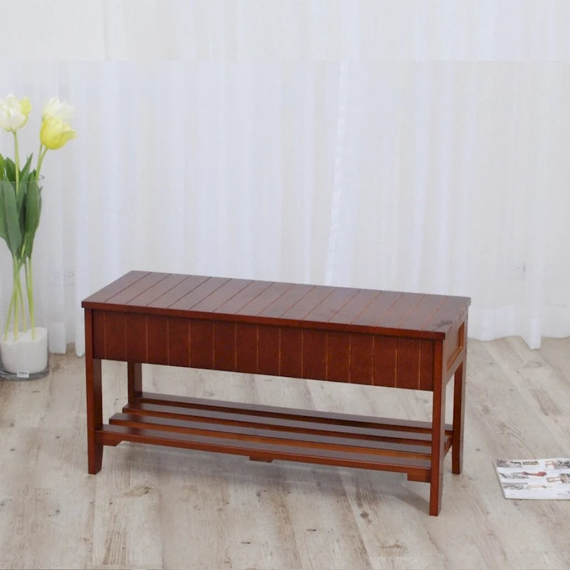 Entryway Solid Wood Shoe Bench with Lower Storage Compartment