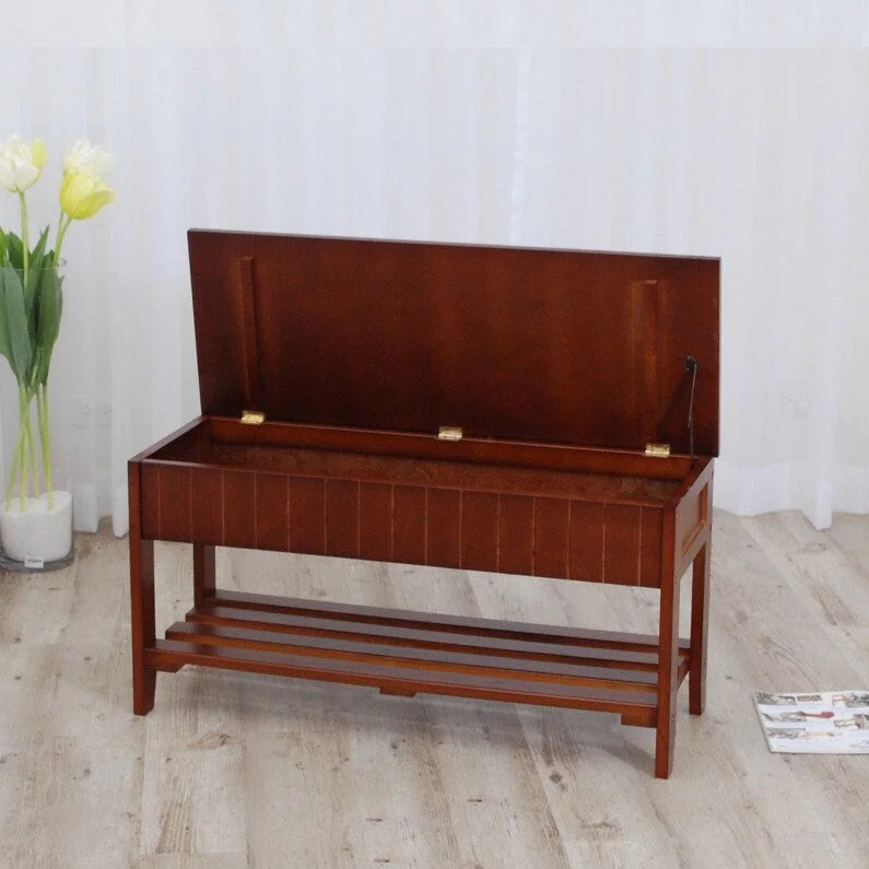 Entryway Solid Wood Shoe Bench with Lower Storage Compartment