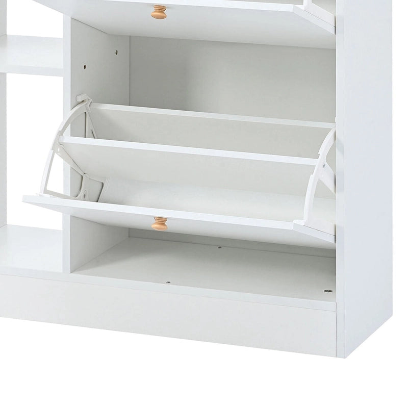 2-Tier Shoe Rack Cabinet with 4 Flip Drawers, White Free Standing Storage Organizer