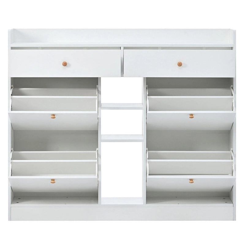 2-Tier Shoe Rack Cabinet with 4 Flip Drawers, White Free Standing Storage Organizer