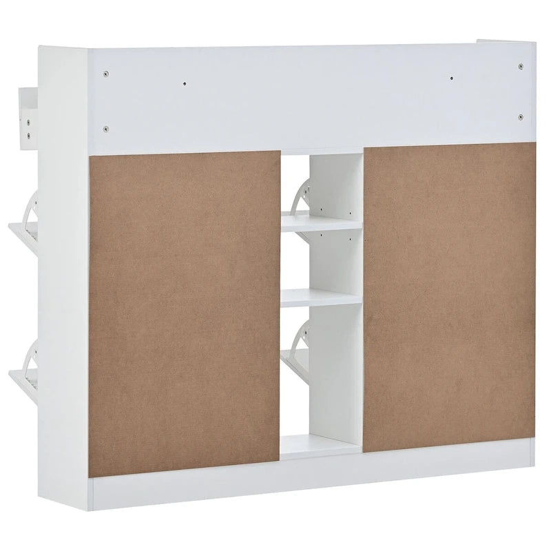 2-Tier Shoe Rack Cabinet with 4 Flip Drawers, White Free Standing Storage Organizer