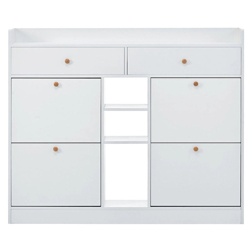 2-Tier Shoe Rack Cabinet with 4 Flip Drawers, White Free Standing Storage Organizer