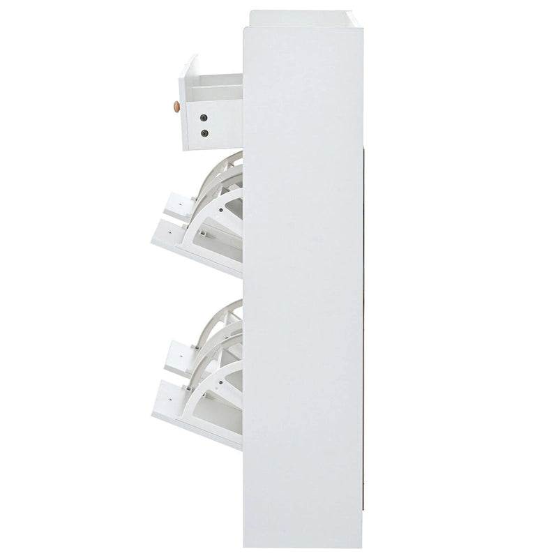 2-Tier Shoe Rack Cabinet with 4 Flip Drawers, White Free Standing Storage Organizer