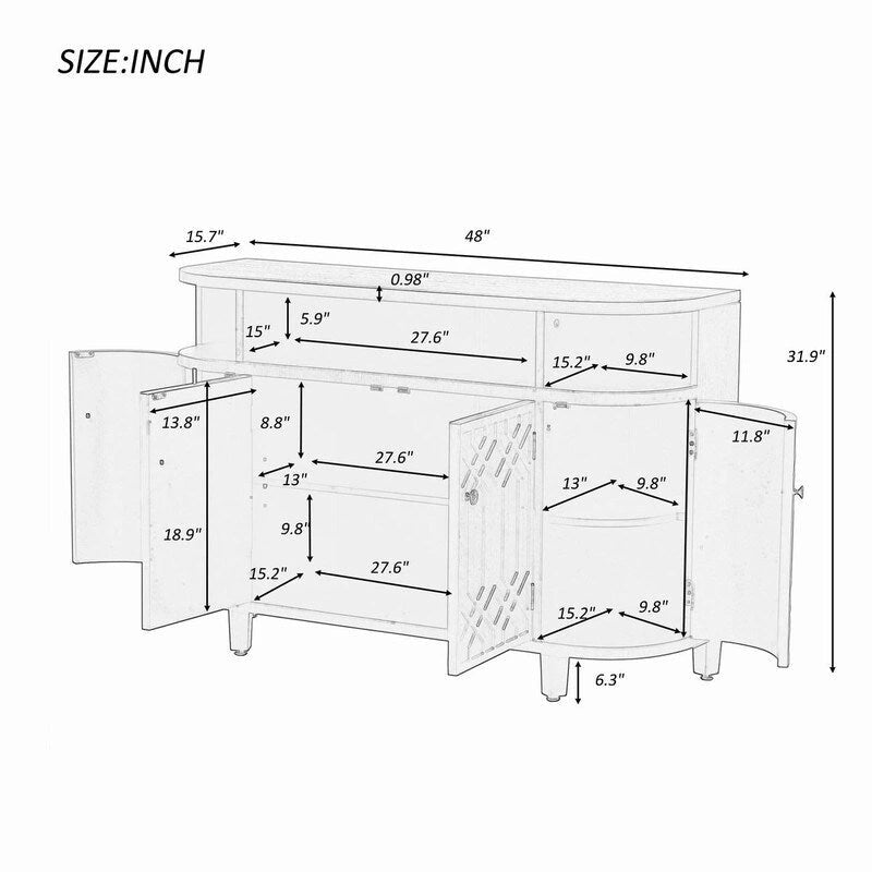 48W Storage Cabinet with Four Doors and Adjustable Shelves