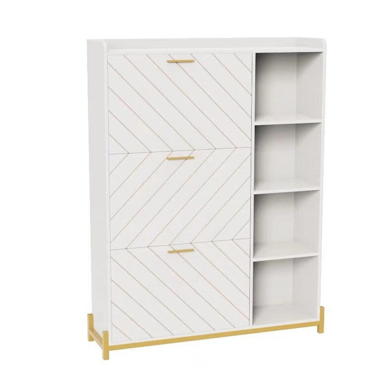 Shoe Cabinet with 3 Flip Drawers Open Shelves Slim Narrow Entryway Hidden Shoe Rack