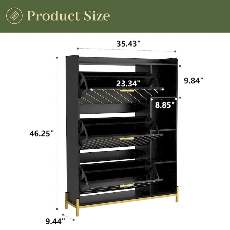 Shoe Cabinet with 3 Flip Drawers Open Shelves Slim Narrow Entryway Hidden Shoe Rack
