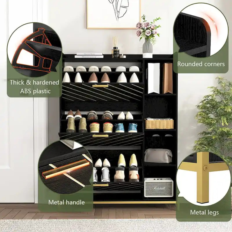Shoe Cabinet with 3 Flip Drawers Open Shelves Slim Narrow Entryway Hidden Shoe Rack
