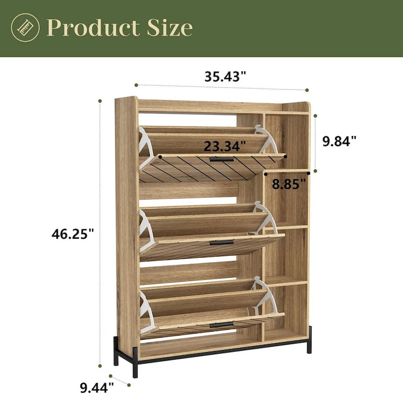 Shoe Cabinet with 3 Flip Drawers Open Shelves Slim Narrow Entryway Hidden Shoe Rack
