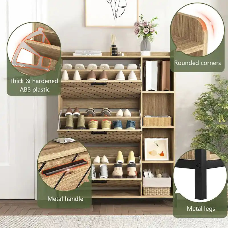 Shoe Cabinet with 3 Flip Drawers Open Shelves Slim Narrow Entryway Hidden Shoe Rack