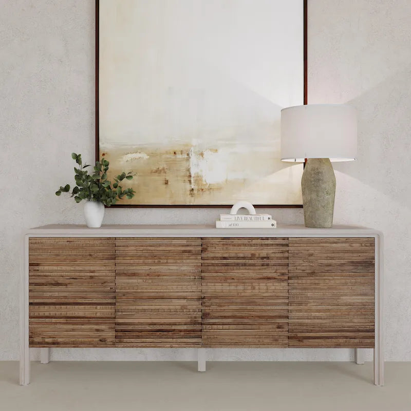 4-Door Reclaimed Elm Wood Sideboard with Push-Open Storage Cabinet 79Wx17Dx34H