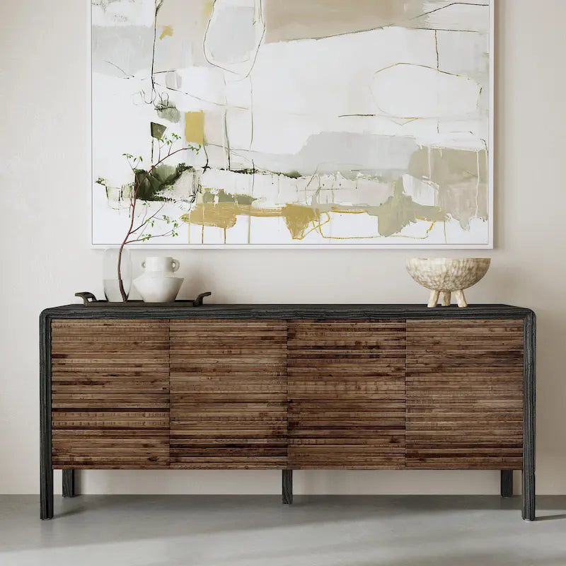 4-Door Reclaimed Elm Wood Sideboard with Push-Open Storage Cabinet 79Wx17Dx34H