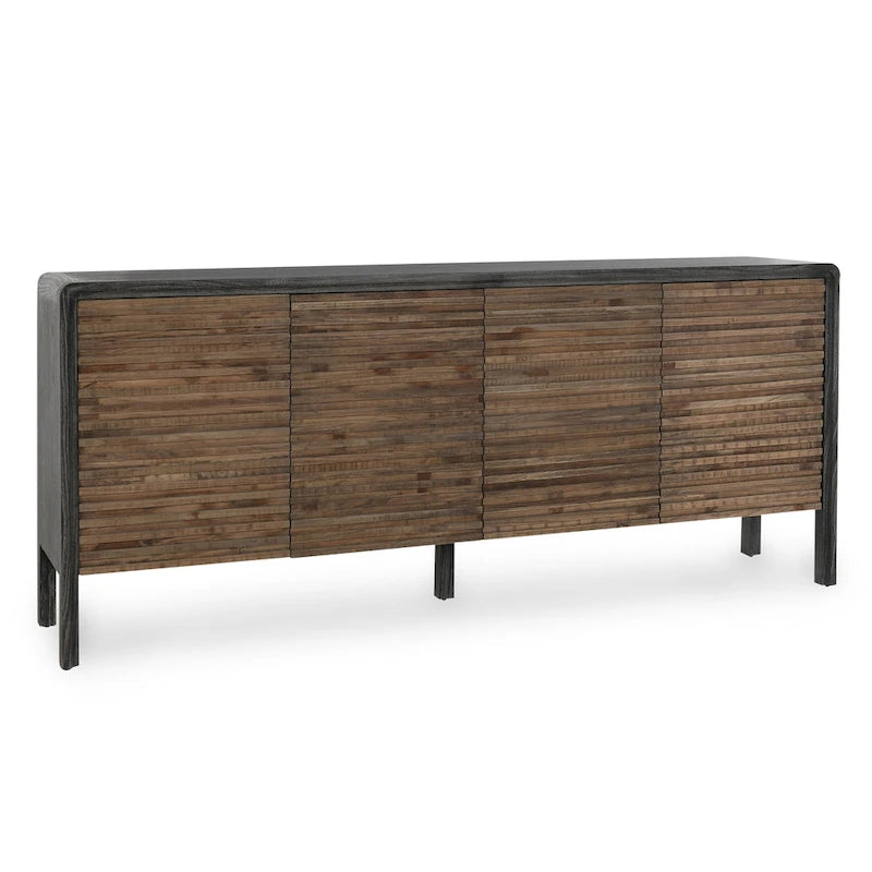 4-Door Reclaimed Elm Wood Sideboard with Push-Open Storage Cabinet 79Wx17Dx34H