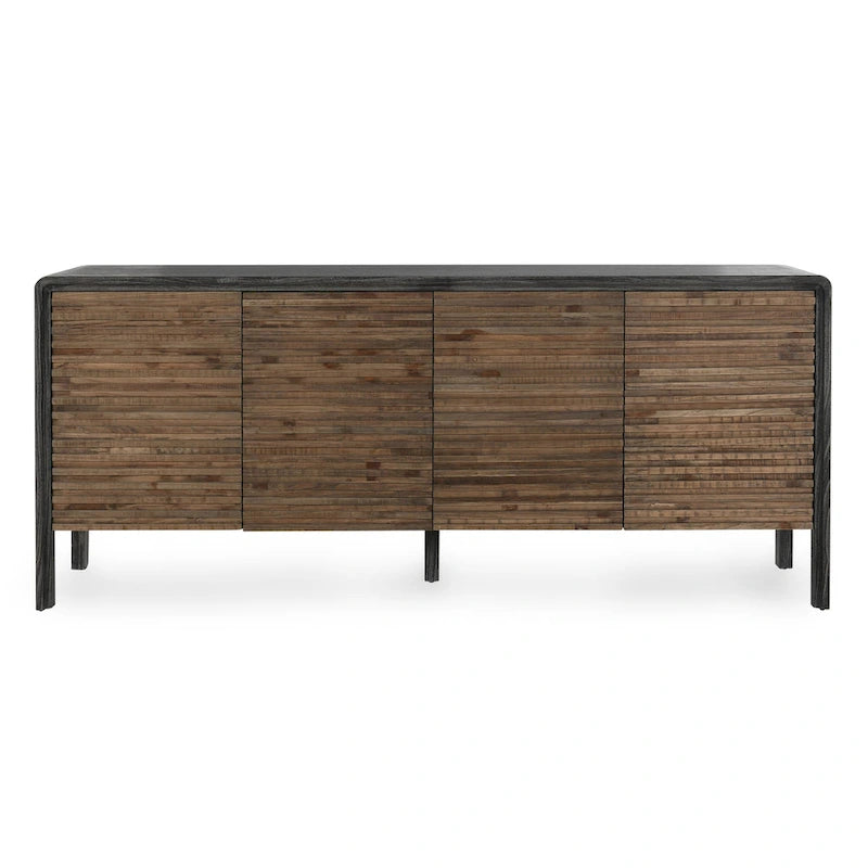 4-Door Reclaimed Elm Wood Sideboard with Push-Open Storage Cabinet 79Wx17Dx34H
