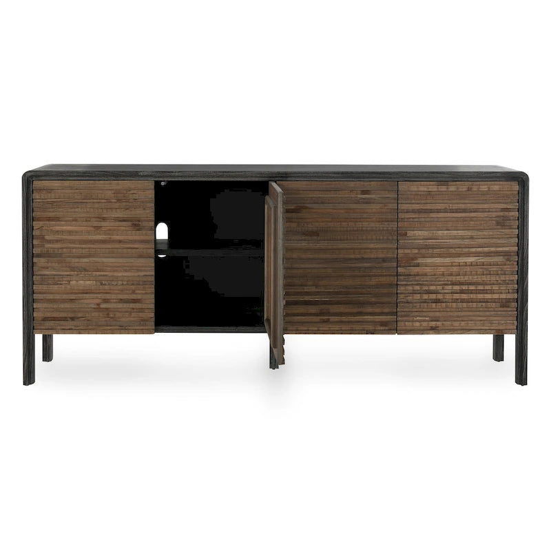 4-Door Reclaimed Elm Wood Sideboard with Push-Open Storage Cabinet 79Wx17Dx34H