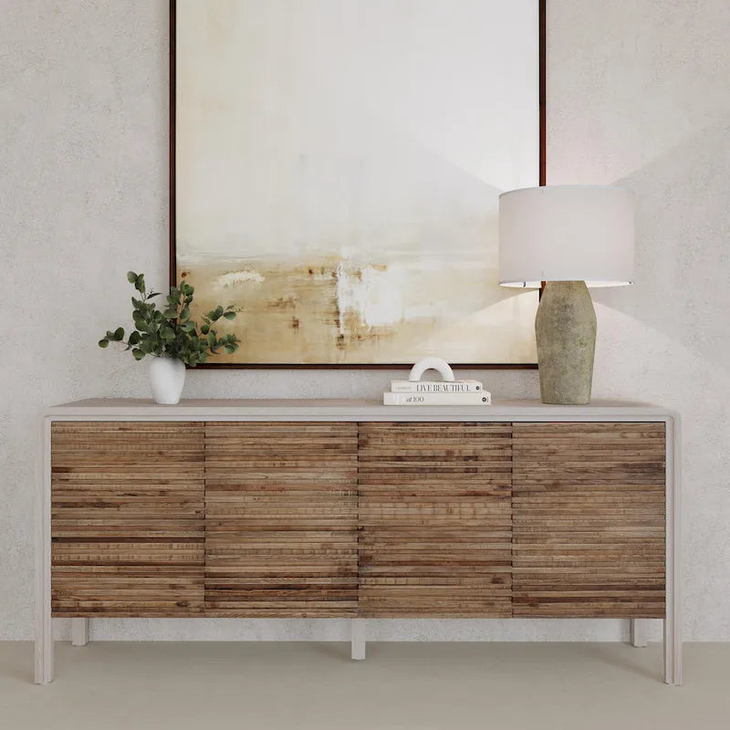 4-Door Reclaimed Elm Wood Sideboard with Push-Open Storage Cabinet 79Wx17Dx34H