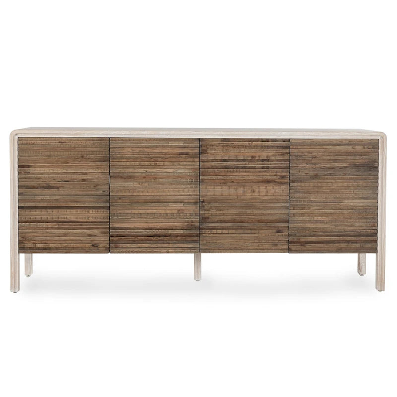 4-Door Reclaimed Elm Wood Sideboard with Push-Open Storage Cabinet 79Wx17Dx34H
