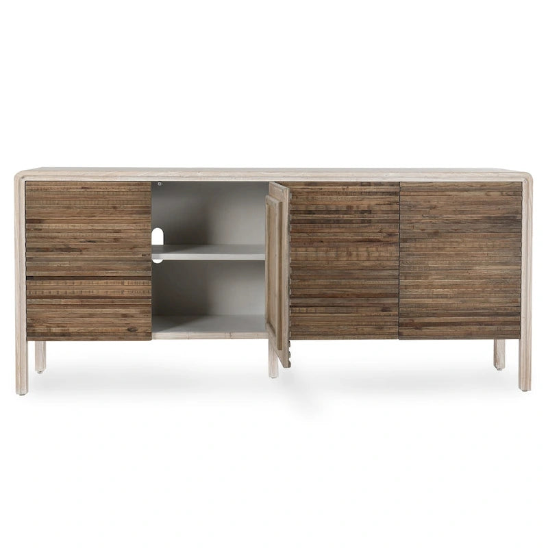 4-Door Reclaimed Elm Wood Sideboard with Push-Open Storage Cabinet 79Wx17Dx34H