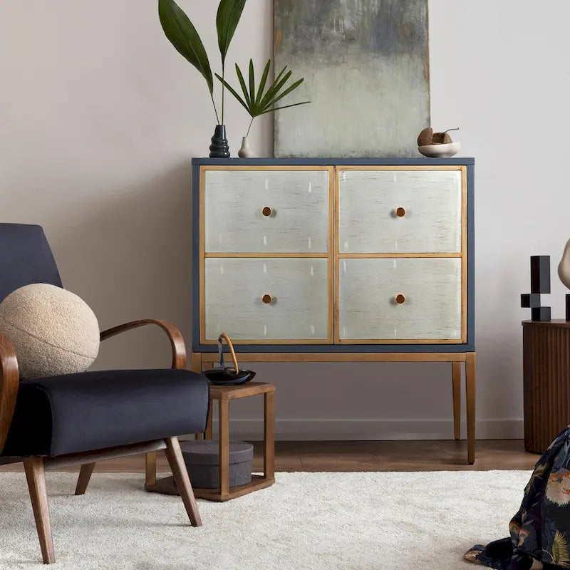 Mid-century Modern 2-Door Accent Cabinet Sideboard Brushed Brass Storage Shelf for Living/Dining Room