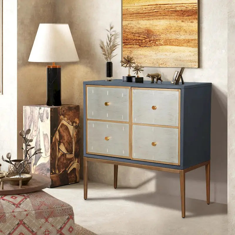 Mid-century Modern 2-Door Accent Cabinet Sideboard Brushed Brass Storage Shelf for Living/Dining Room