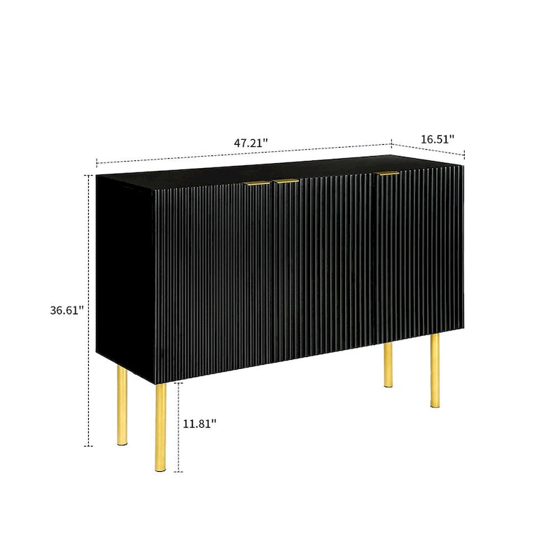 Modern Minimalist Horizontal Sideboard with Gold Metal Legs and Handles
