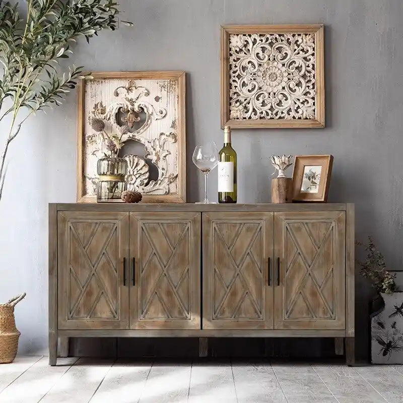 4 Door Wooden Storage Sideboard Cabinet with Adjustable Shelf