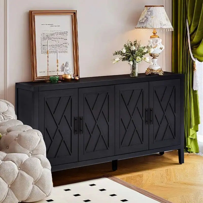 4 Door Wooden Storage Sideboard Cabinet with Adjustable Shelf