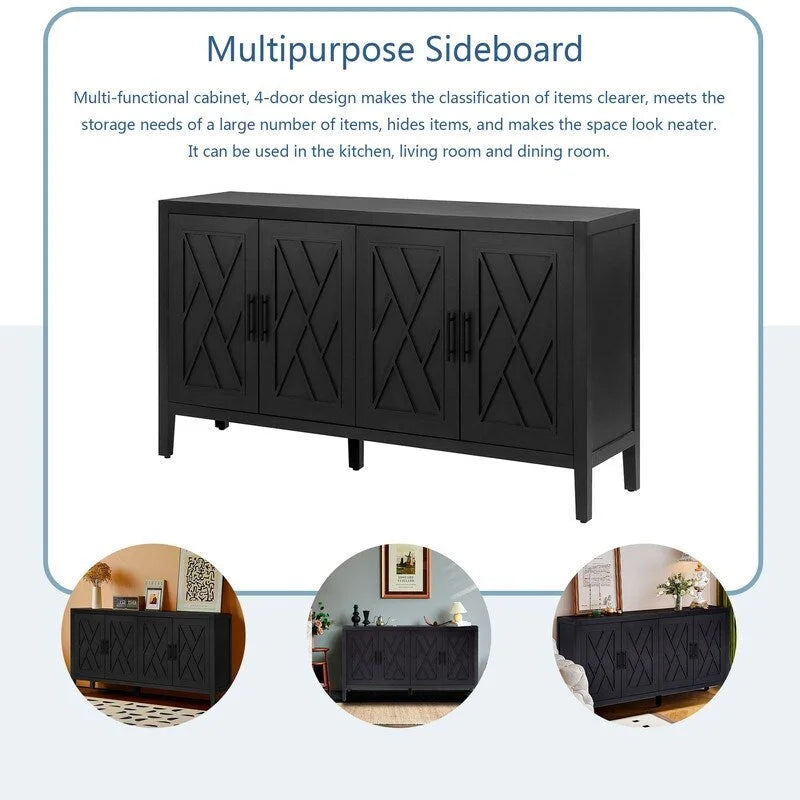 4 Door Wooden Storage Sideboard Cabinet with Adjustable Shelf