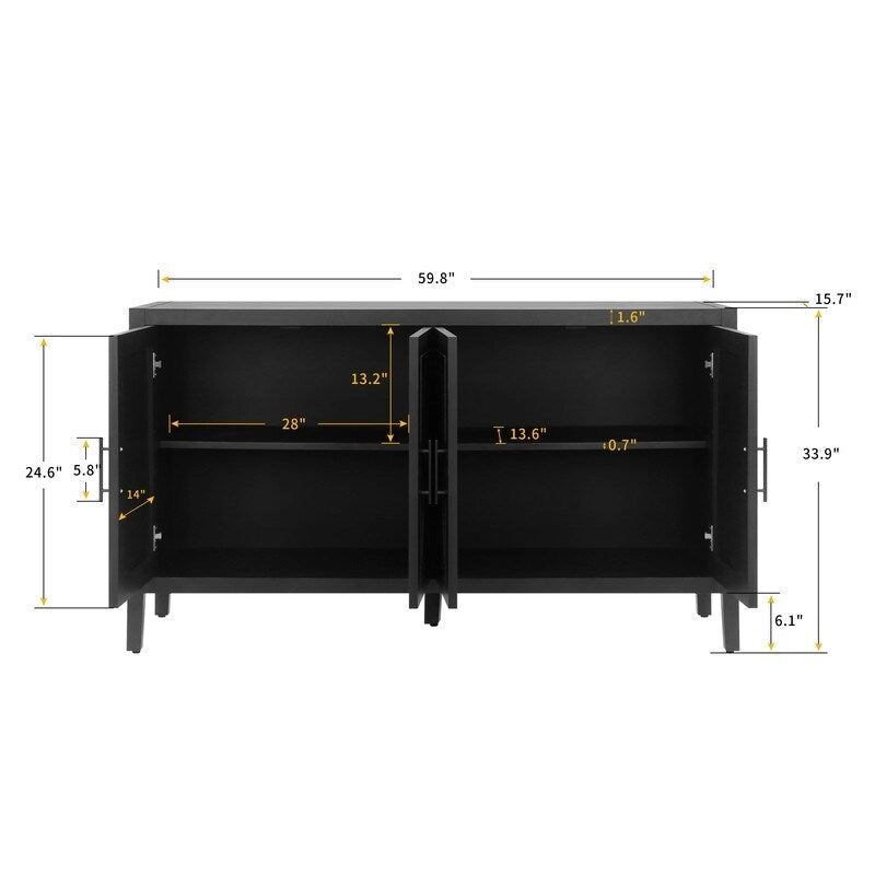 4 Door Wooden Storage Sideboard Cabinet with Adjustable Shelf