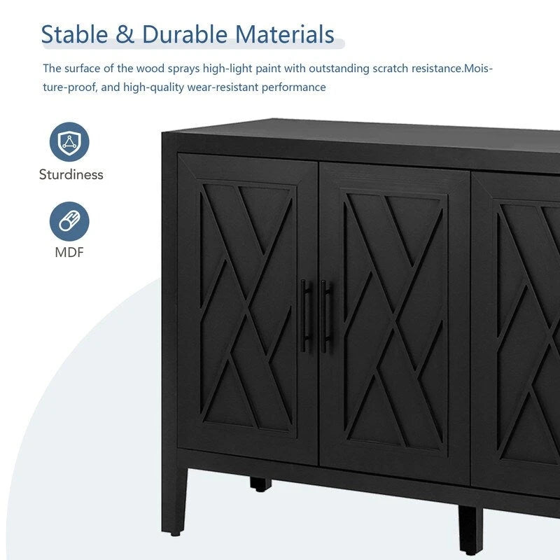 4 Door Wooden Storage Sideboard Cabinet with Adjustable Shelf
