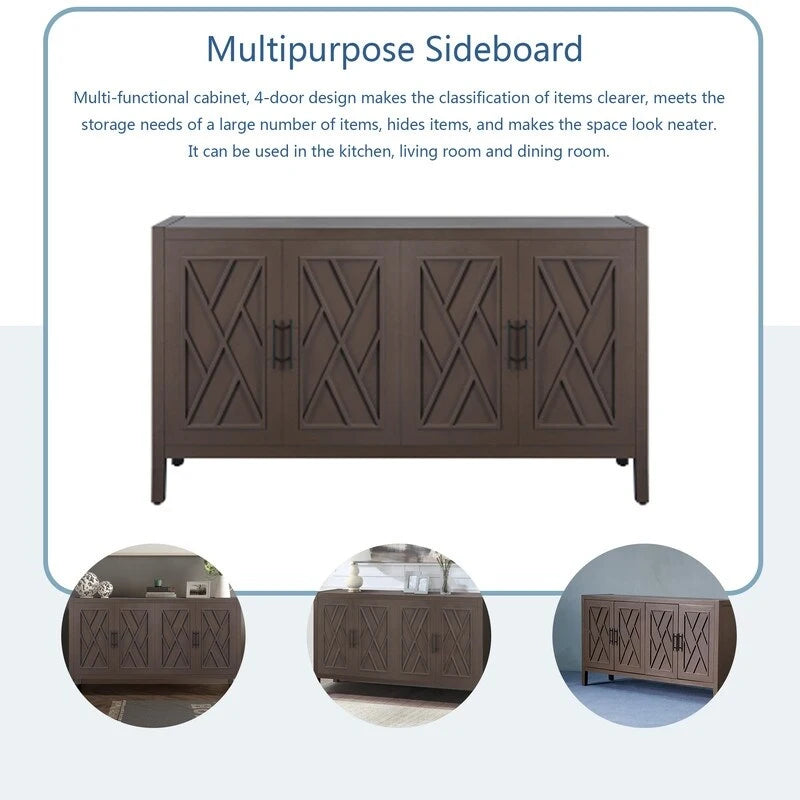 4 Door Wooden Storage Sideboard Cabinet with Adjustable Shelf