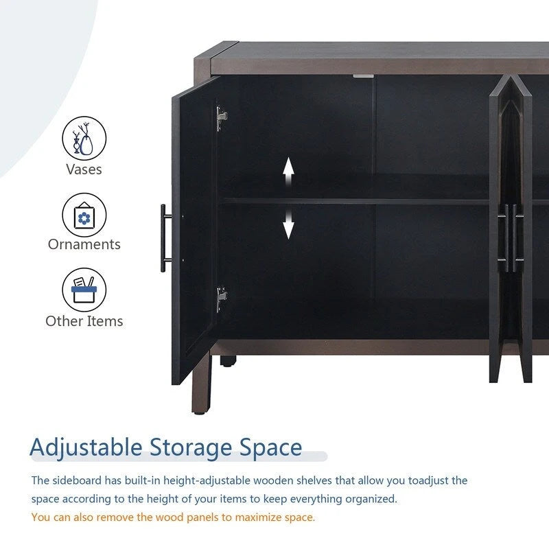 4 Door Wooden Storage Sideboard Cabinet with Adjustable Shelf
