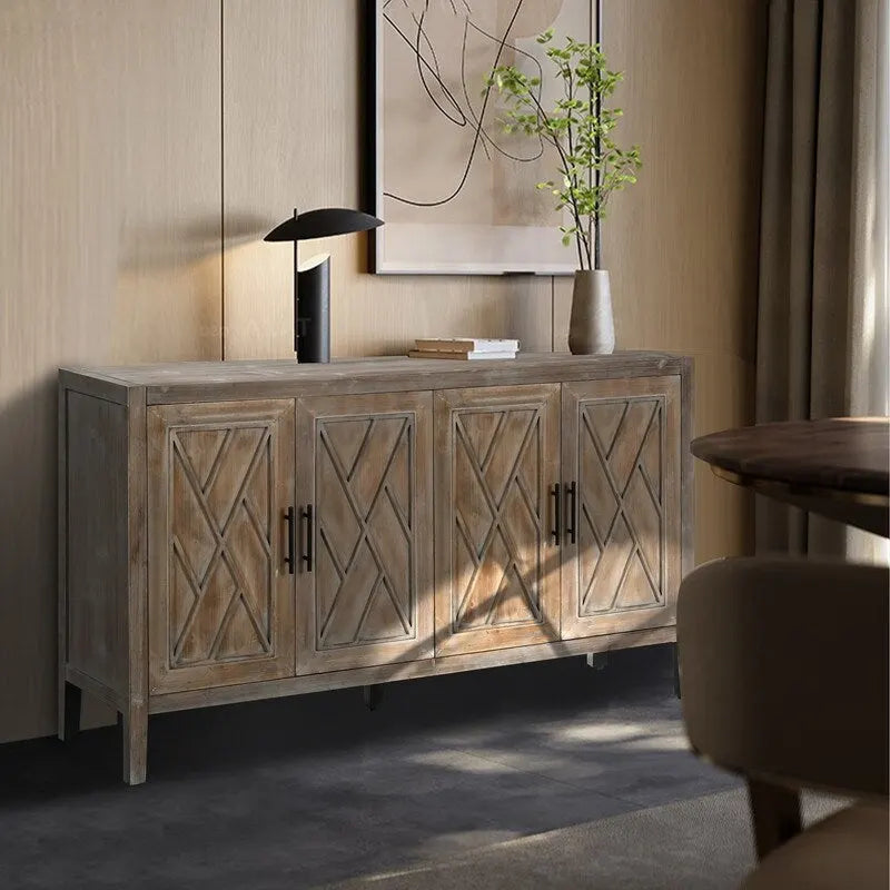 4 Door Wooden Storage Sideboard Cabinet with Adjustable Shelf