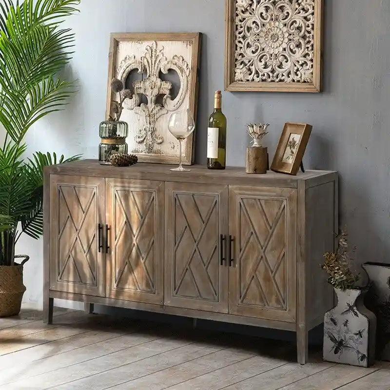 4 Door Wooden Storage Sideboard Cabinet with Adjustable Shelf