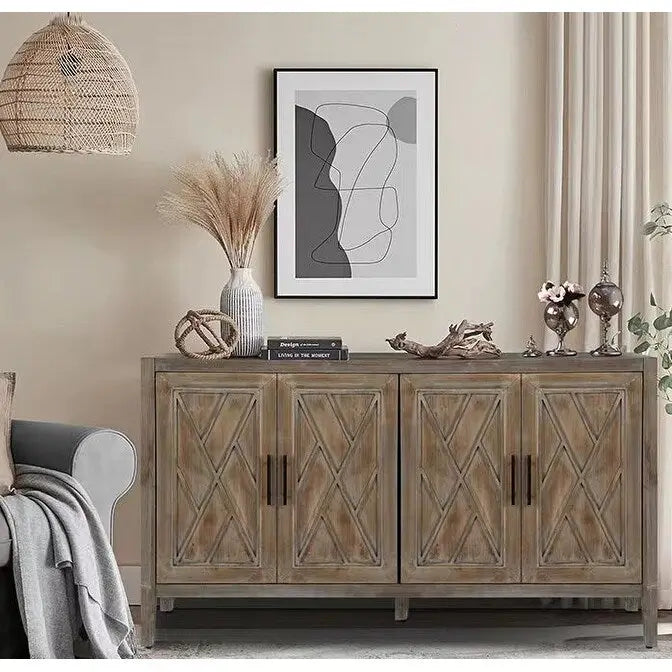 4 Door Wooden Storage Sideboard Cabinet with Adjustable Shelf