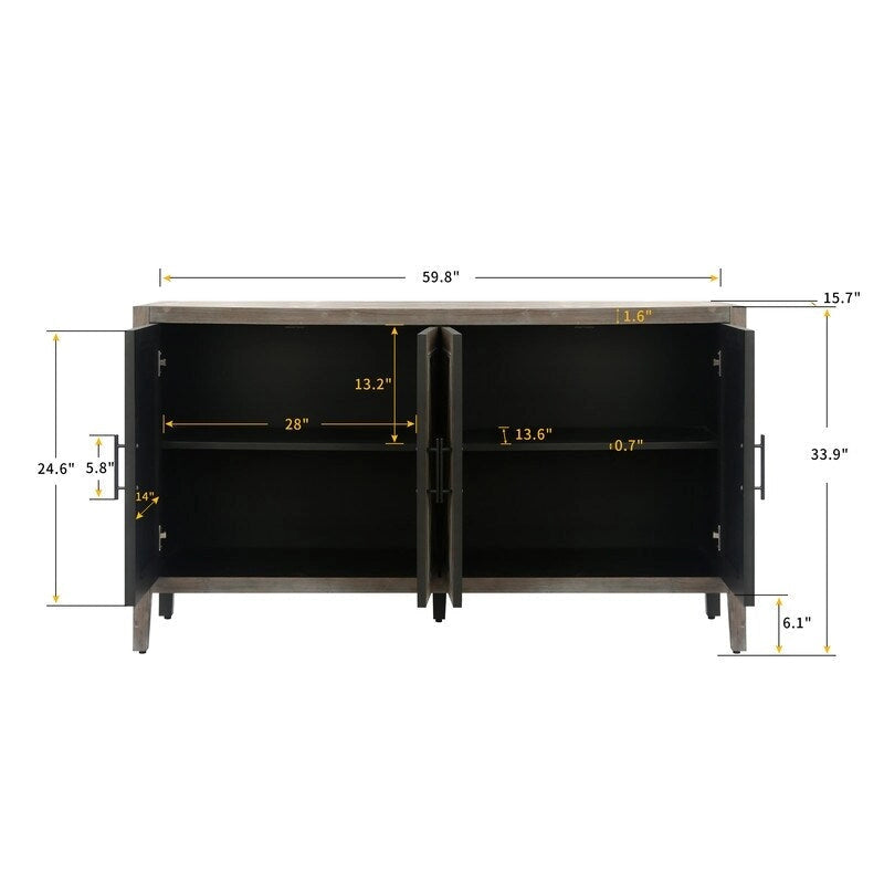 4 Door Wooden Storage Sideboard Cabinet with Adjustable Shelf