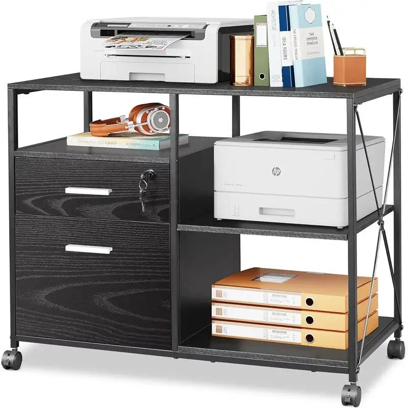 2-Drawer Lateral File Cabinet with Open Shelf Industrial Style 32W x 16D x 26H