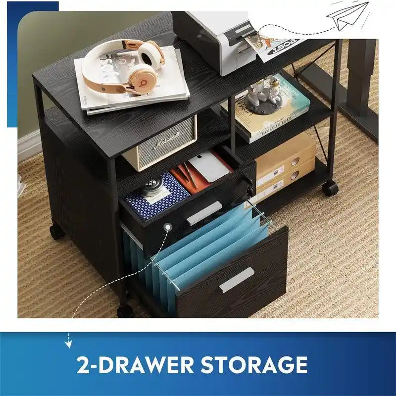 2-Drawer Lateral File Cabinet with Open Shelf Industrial Style 32W x 16D x 26H