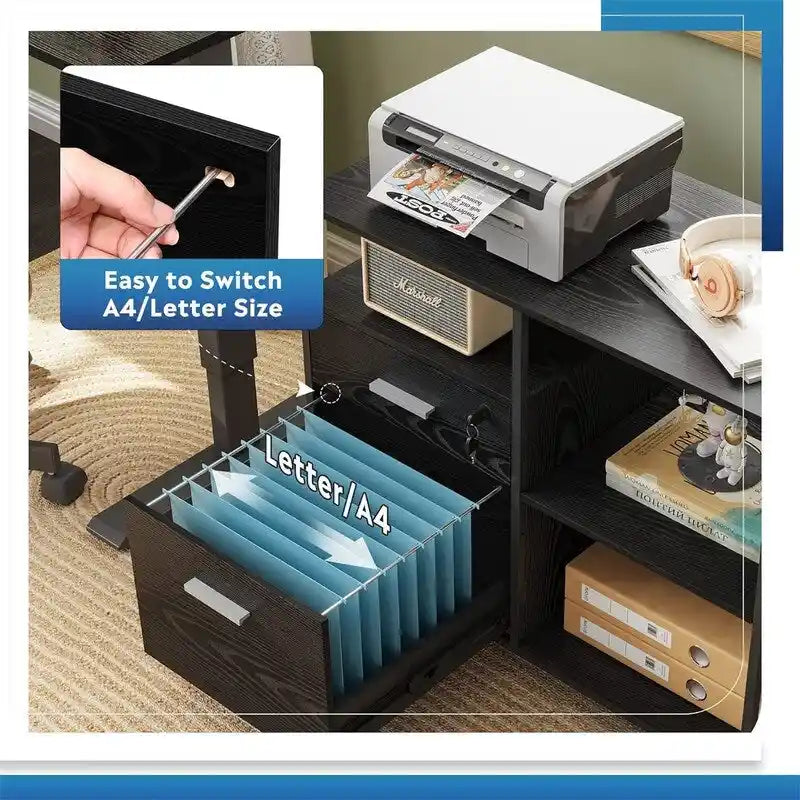 2-Drawer Lateral File Cabinet with Open Shelf Industrial Style 32W x 16D x 26H