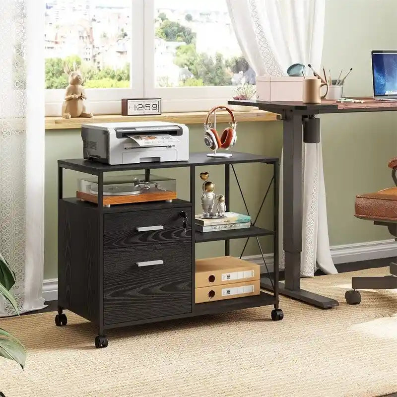 2-Drawer Lateral File Cabinet with Open Shelf Industrial Style 32W x 16D x 26H