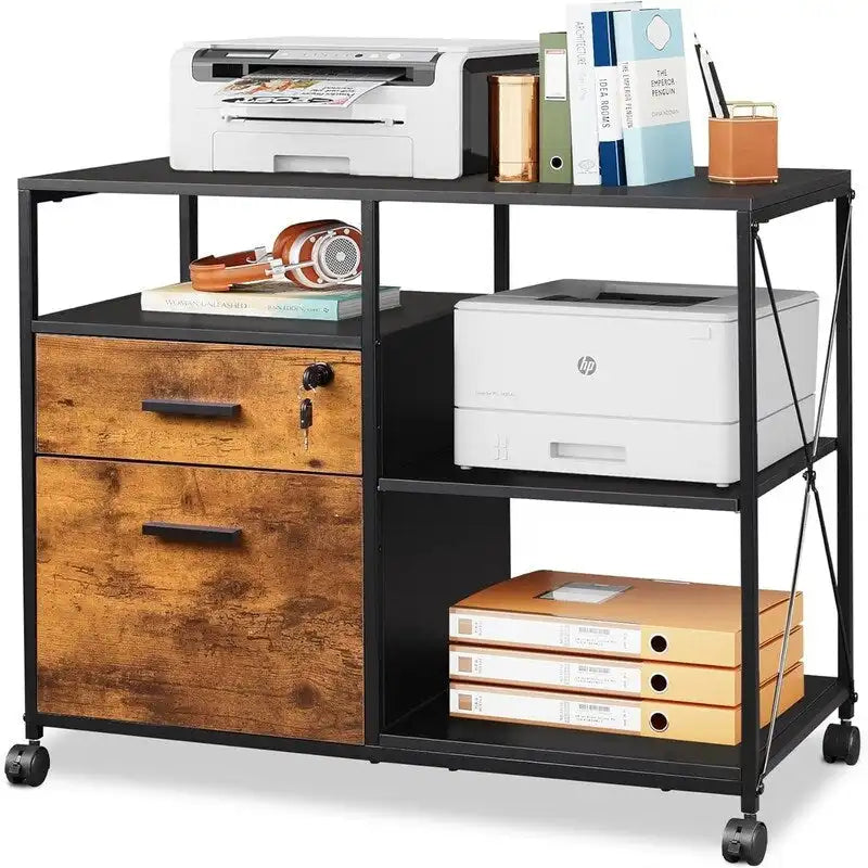 2-Drawer Lateral File Cabinet with Open Shelf Industrial Style 32W x 16D x 26H