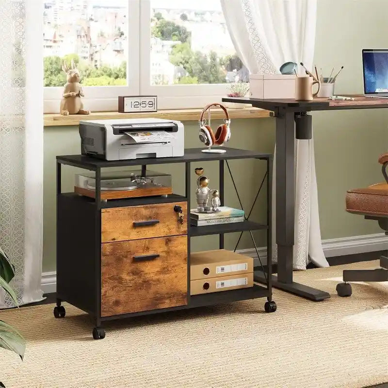 2-Drawer Lateral File Cabinet with Open Shelf Industrial Style 32W x 16D x 26H