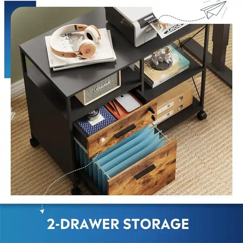 2-Drawer Lateral File Cabinet with Open Shelf Industrial Style 32W x 16D x 26H
