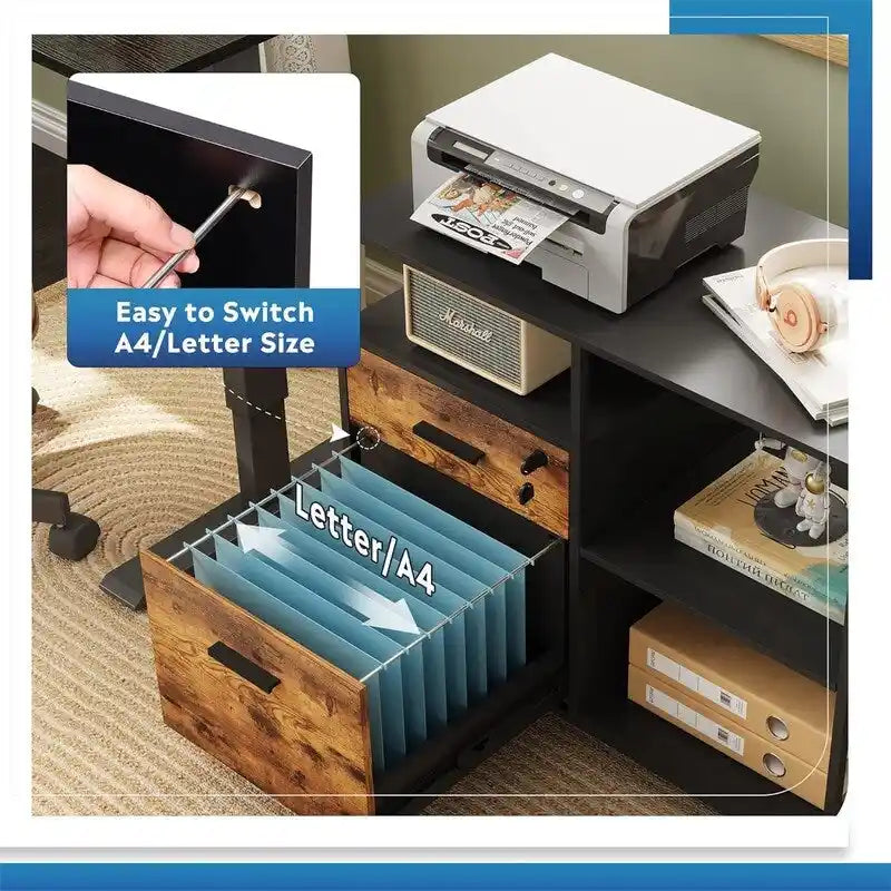 2-Drawer Lateral File Cabinet with Open Shelf Industrial Style 32W x 16D x 26H