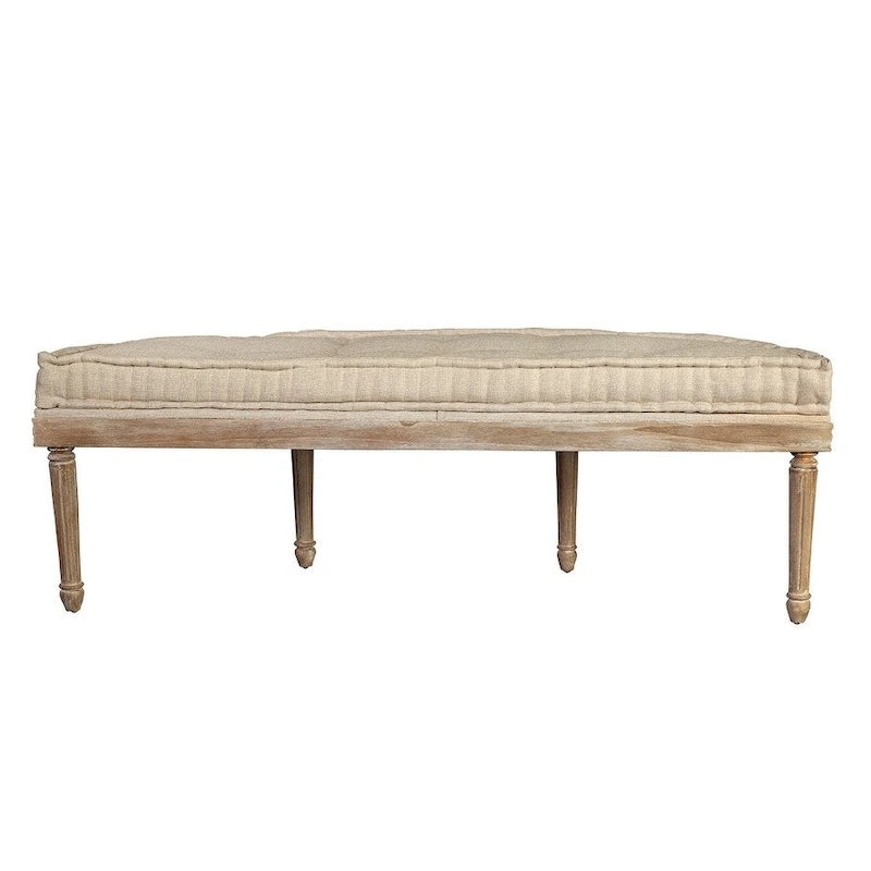 Upholstered Linen Storage Bench with Solid Mahogany Wood Frame