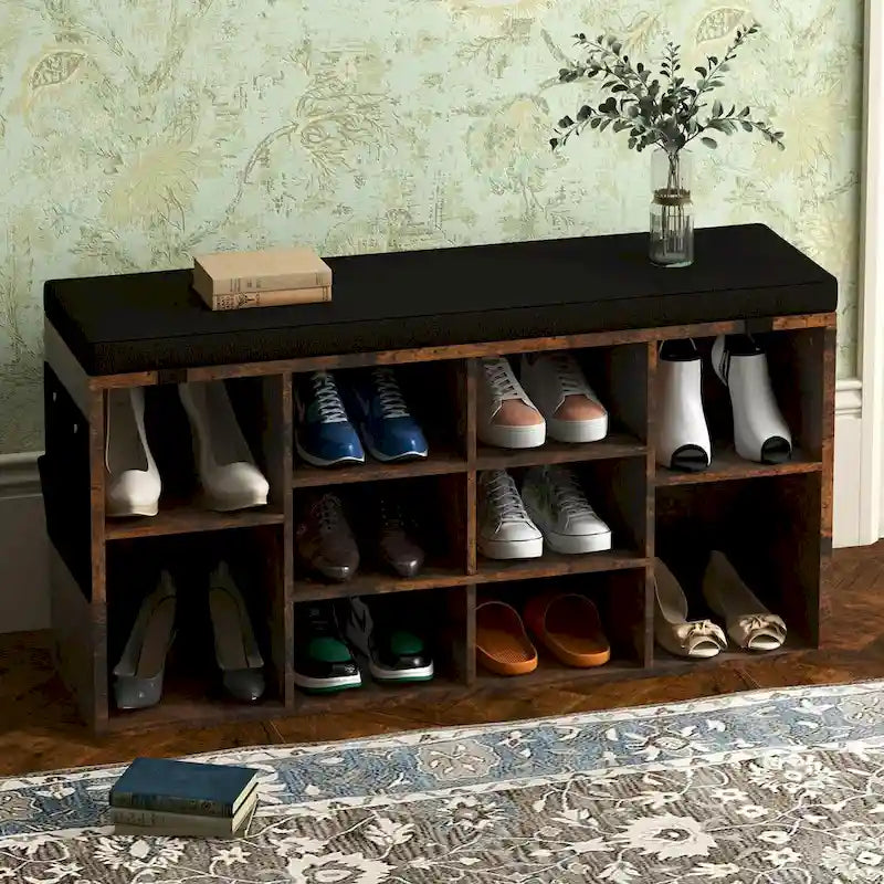 Entryway Shoe Bench with Storage, Padded Seat 40.9 Inch