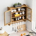 Glass Door Vintage Double Door Wall Cabinet with Fluted Design