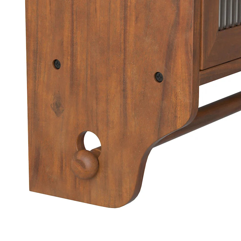 Glass Door Vintage Double Door Wall Cabinet with Fluted Design