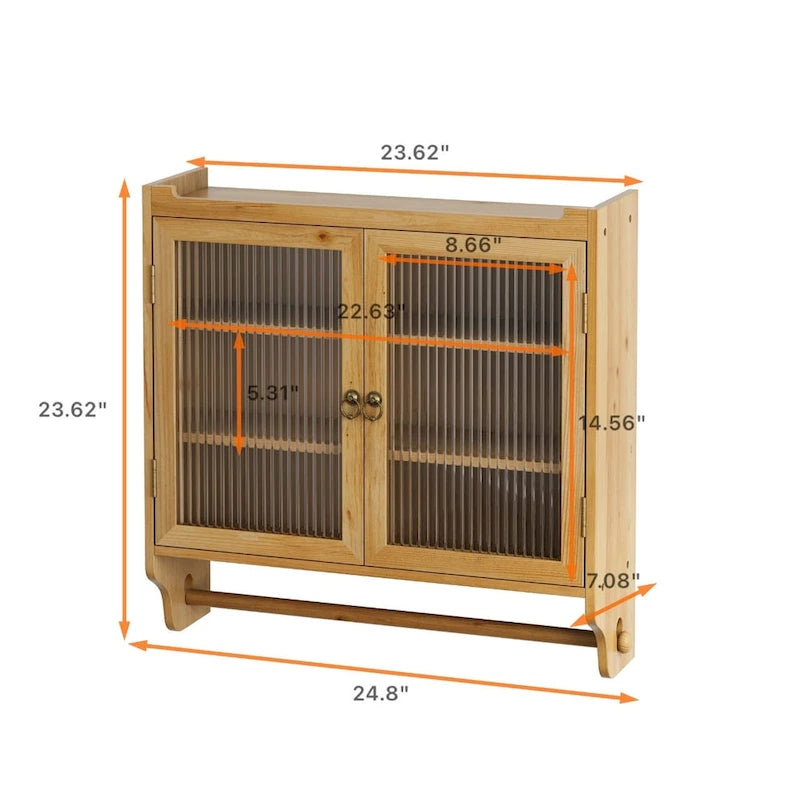 Glass Door Vintage Double Door Wall Cabinet with Fluted Design