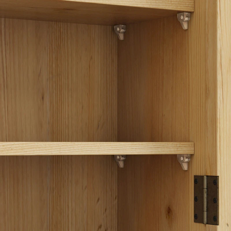 Glass Door Vintage Double Door Wall Cabinet with Fluted Design