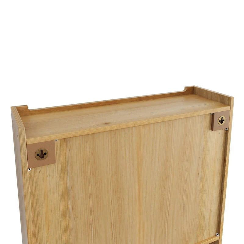 Glass Door Vintage Double Door Wall Cabinet with Fluted Design